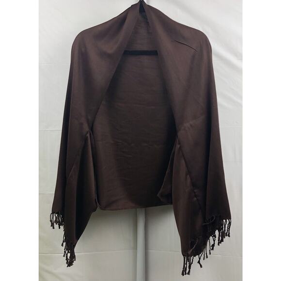 For Your Ease Only Scarf Women O/S Brown Cocoon Shrug Open Front Fringe Wrap - Picture 1 of 12